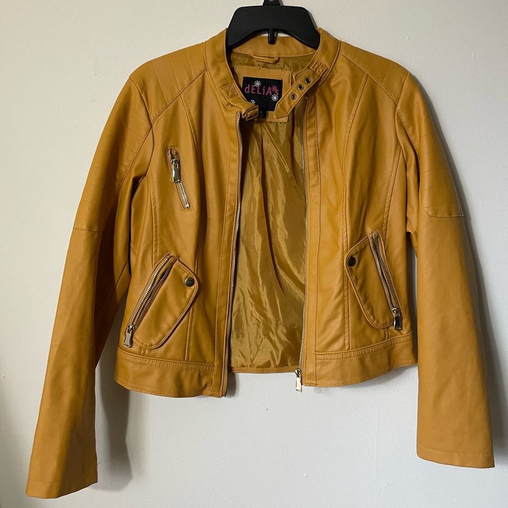 NWOT Medium Faux leather jacket- mustard yellow